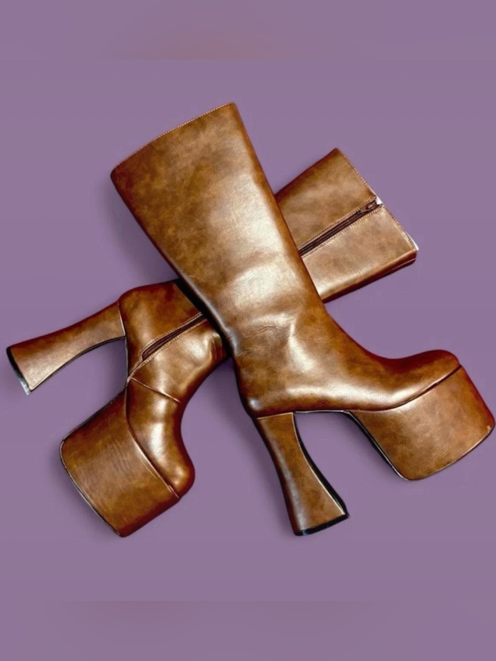 Current Mood x Dolls Kill - RETRO PARTY PLATFORM BOOTS - BROWN